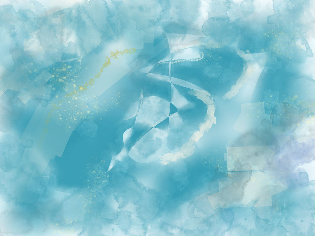 Foggy teal palette with wisps of white and gold 