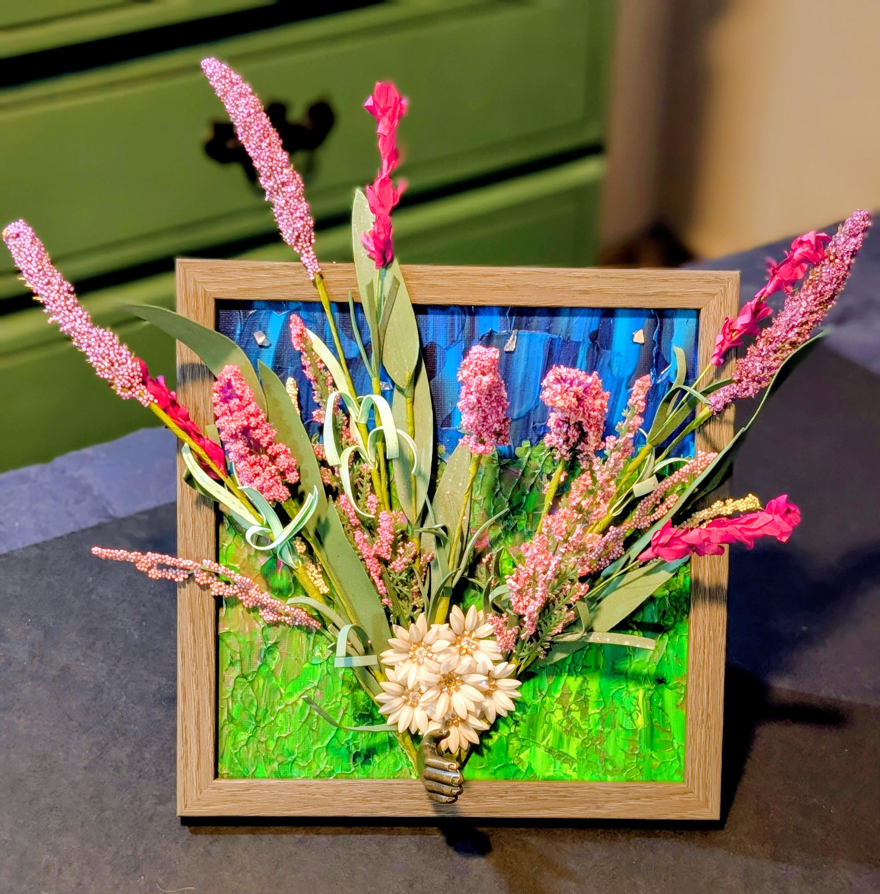 Framed abstract floral on acrylic canvas (8 x 8 in)
