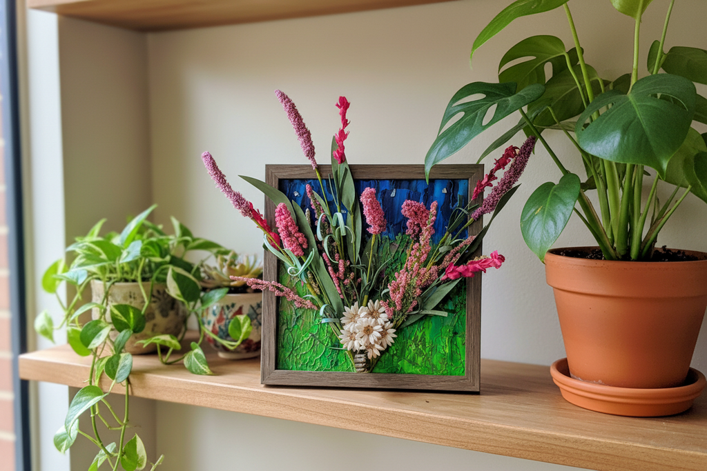 Framed abstract floral on acrylic canvas (8 x 8 in)